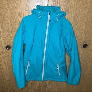 ❌SOLD❌ Columbia Teal Blue Rain Jacket with Hood and Lightweight Water-Resistant